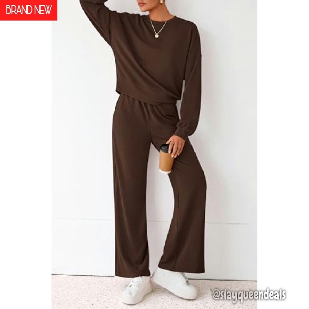 Cozy 2-Piece Sweatsuit Set, Crewneck Sweatshirt & Wide Leg Sweatpants - Picture 5 of 8